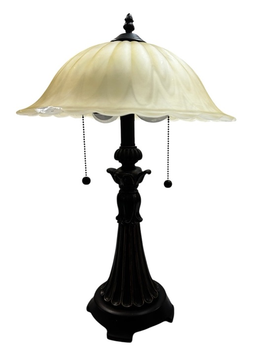 None Other - Vintage-Inspired Brown Fairy Lamp with Cream Glass Shade